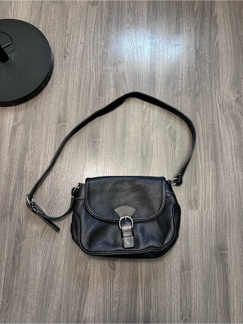 Dooney & Bourke Black saddle slim flap bag pebble All-Weather Leather